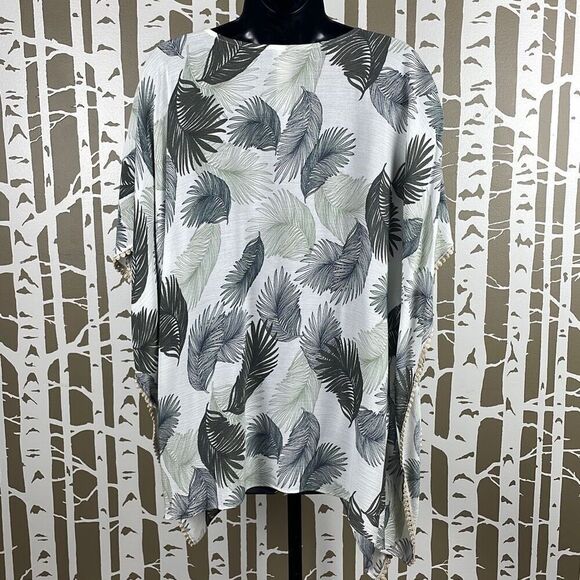 Chico's Palm Leaf Print Blouson Scarf Top S/M - Picture 6 of 14